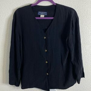 Norton McNaughton-black button up blouse -size 8 petite